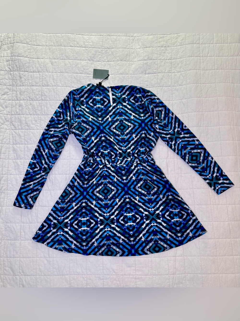 NBD Blue Black Geometric V-Neck Dress